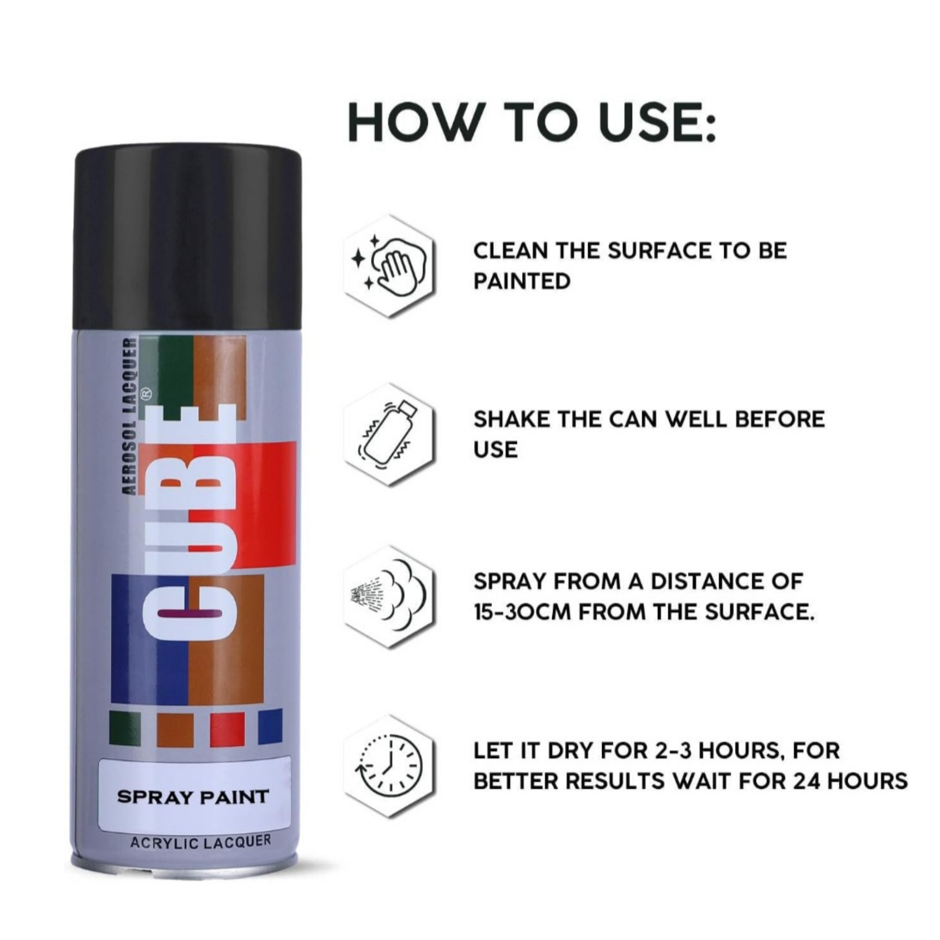 Cube Premium Quality Spray Paint - 400ml Shine Black