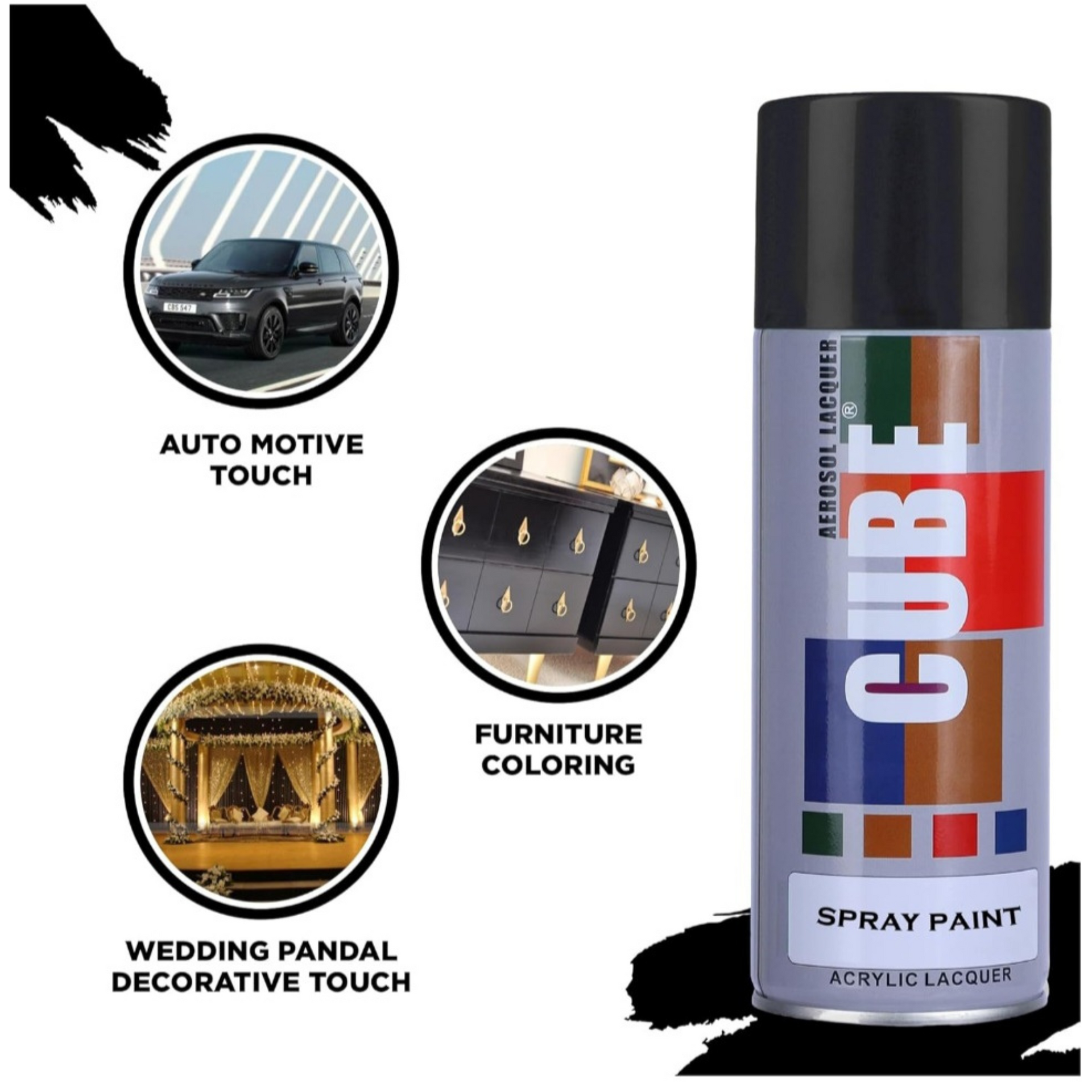 Cube Premium Quality Spray Paint - 400ml Shine Black