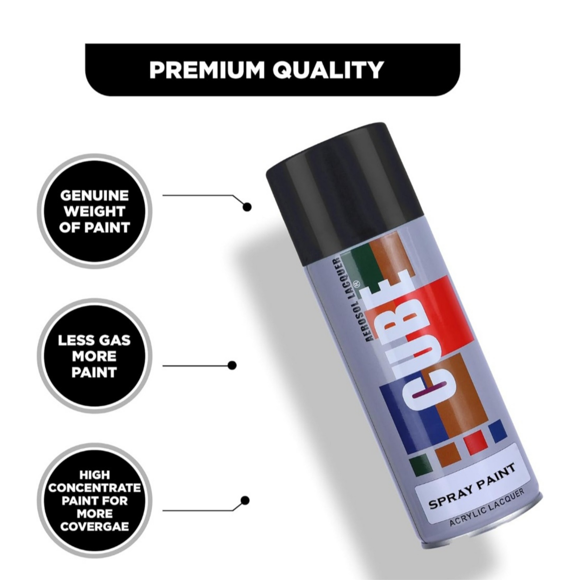 Cube Premium Quality Spray Paint - 400ml Shine Black