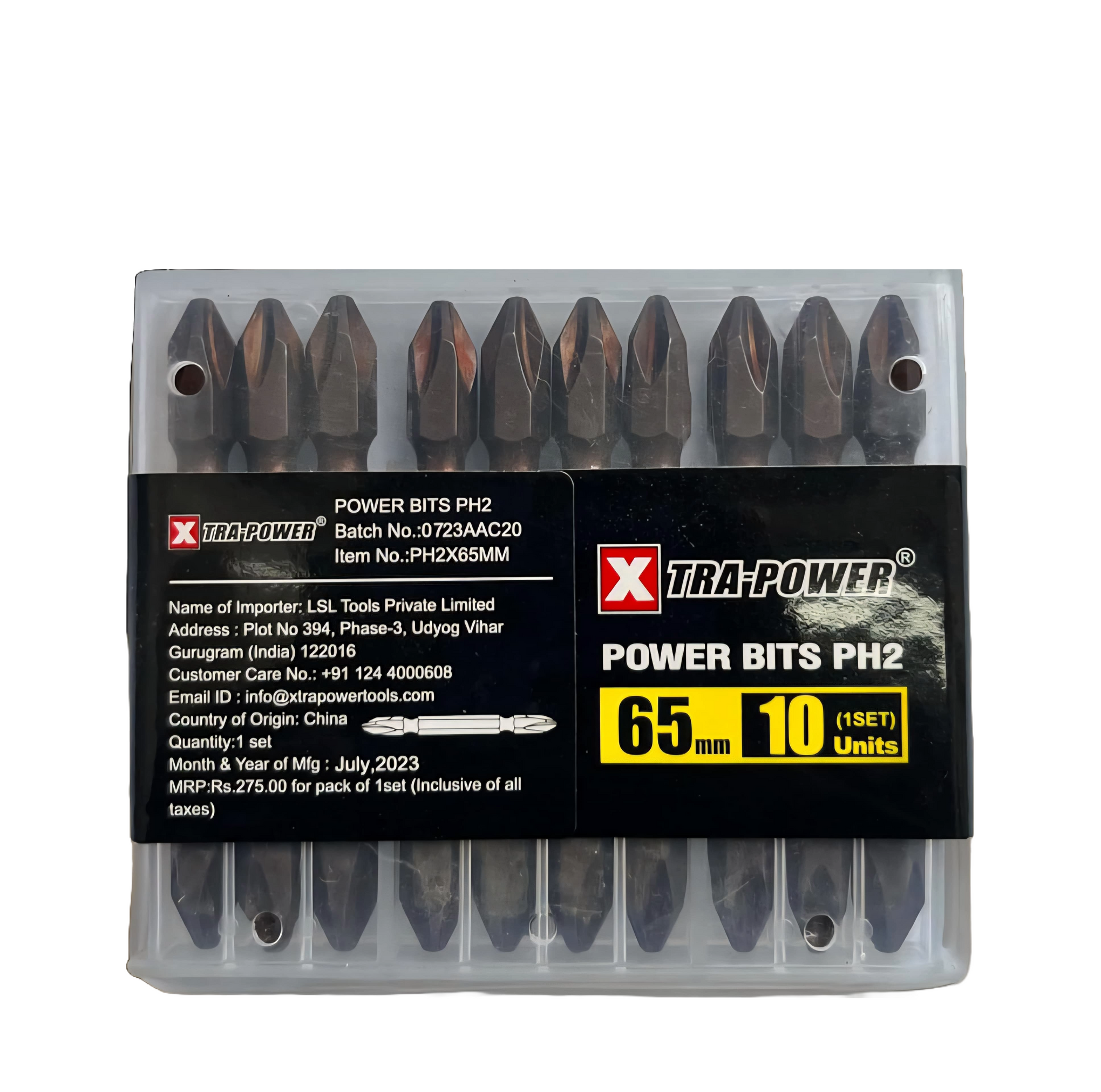 Xtra-Power Power Bits PH2, 65mm, Material S2, Set of 10(Pack of 10 Pcs), Double Ended Magnetic Screwdriver Bit PH2 for Industrial & Home Use