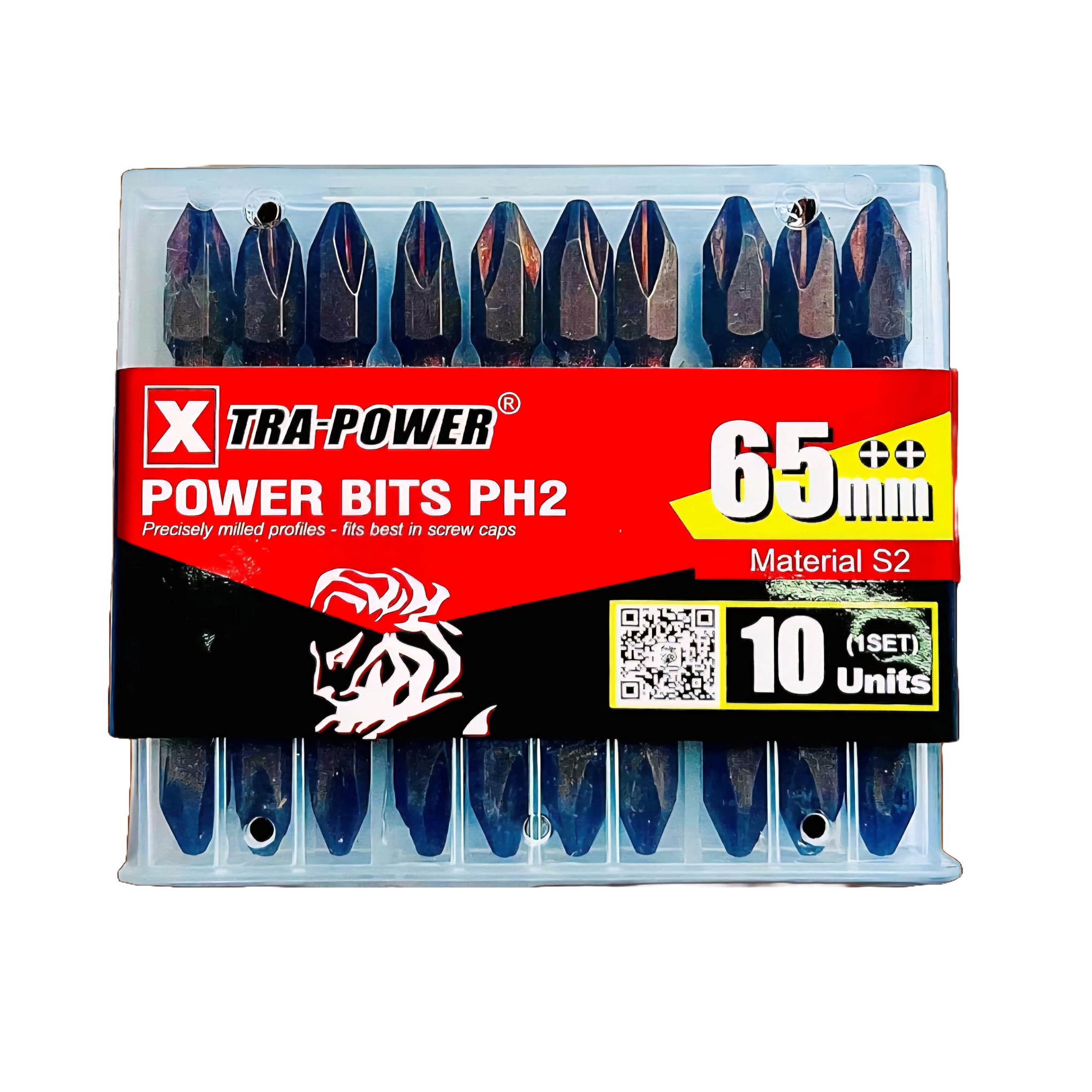 Xtra-Power Power Bits PH2, 65mm, Material S2, Set of 10(Pack of 10 Pcs), Double Ended Magnetic Screwdriver Bit PH2 for Industrial & Home Use