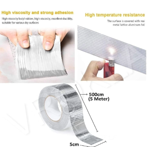 Super Strong Sealing Adhesive Waterproof Tape - Aluminium Foil Tape, Pipe Leakage, Surface Crack 5Cmx5Cm - Silver