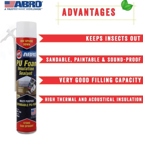 Abro PU Foam Insulation Sealant - Multi Purpose Expandable PU Foam 750ml