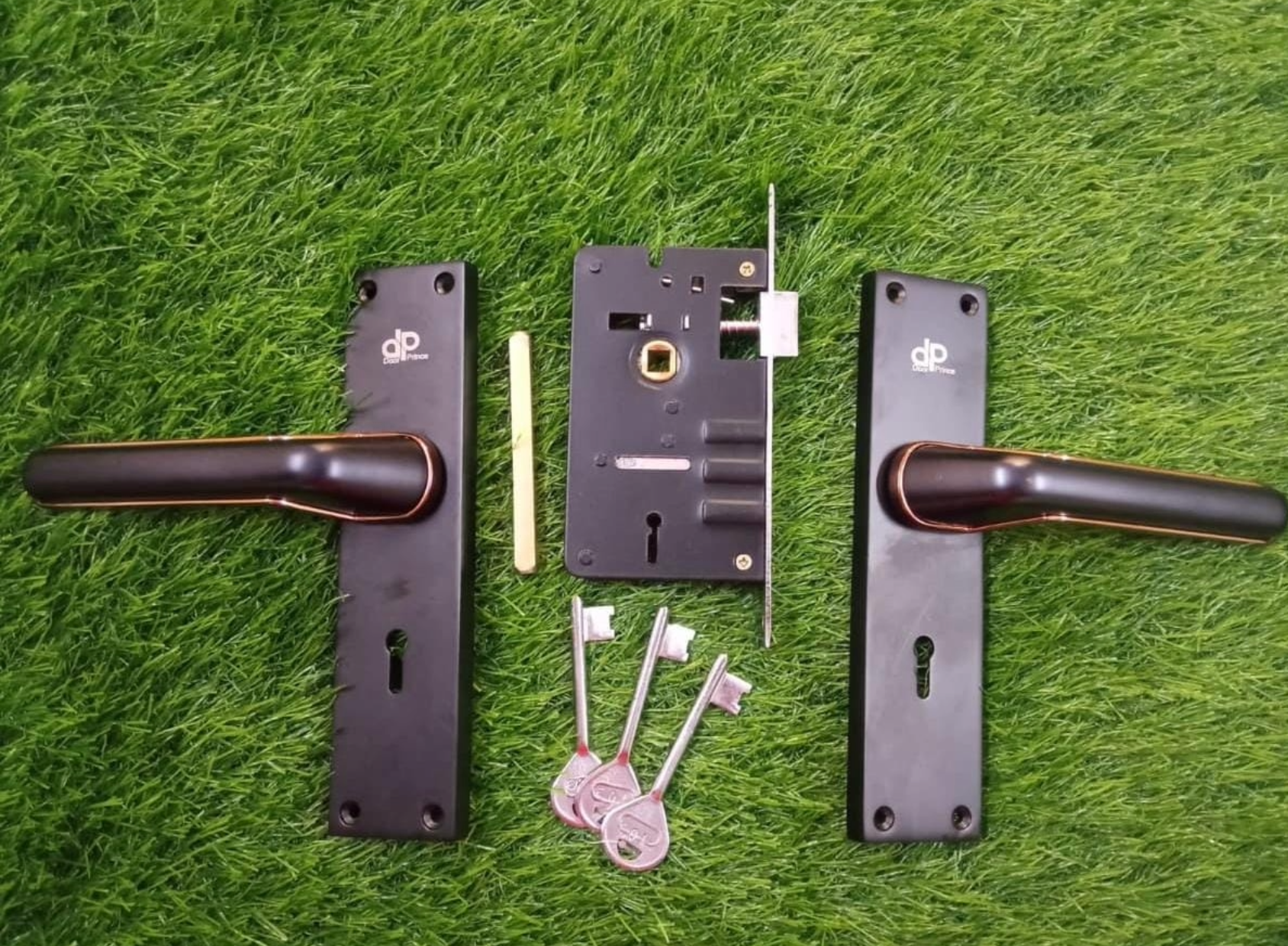 Door Prince Mortise Door Handle Lock for Main & Internal Door in Residential & Commercial Spaces I Matte Black Rose Finish 20cm / 8 Inches Handle