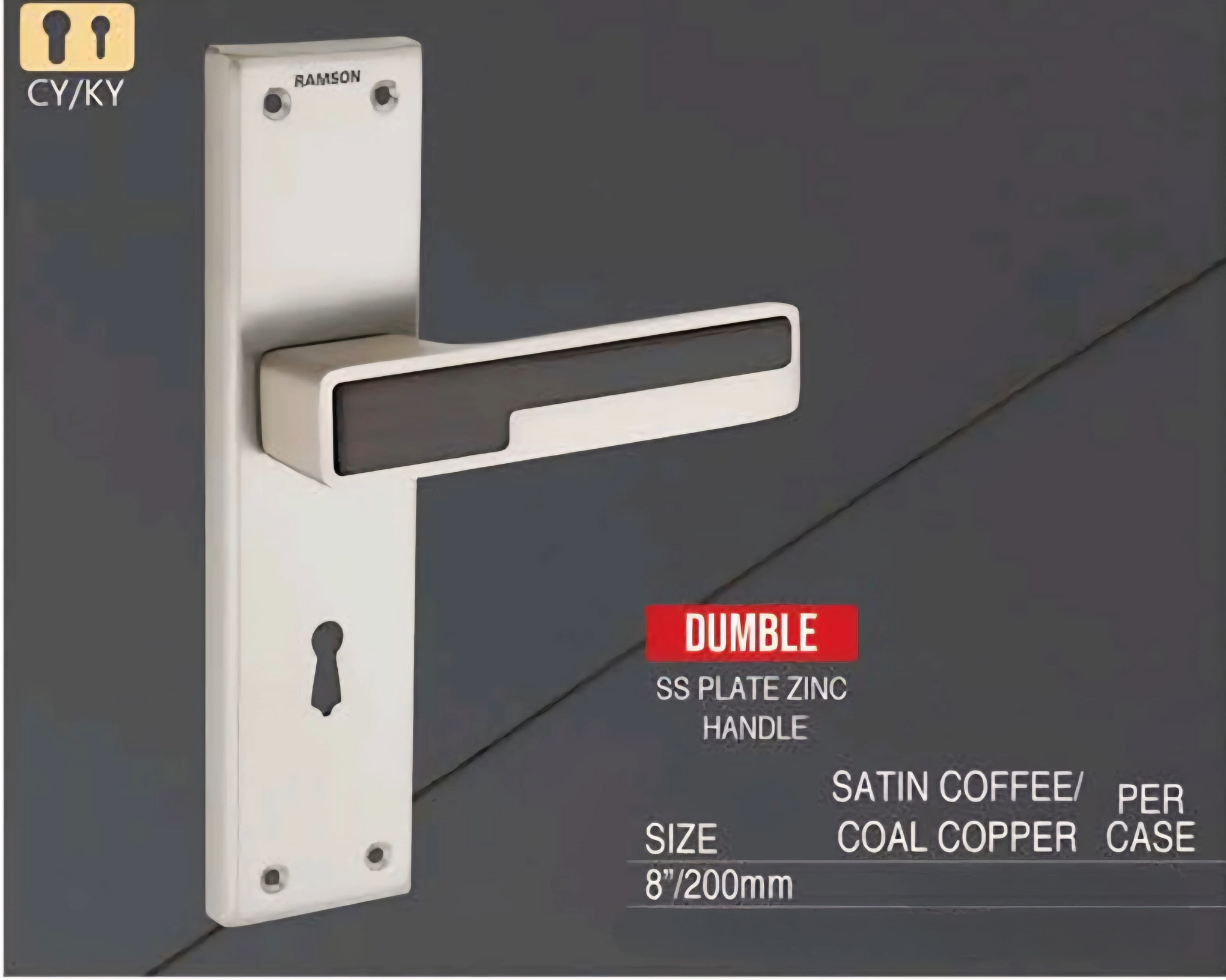 Ramson Premium Quality Stainless Steel Mortise Dumble SS Plate Zinc Handle With Cylinder Key – 8 inch (200mm)