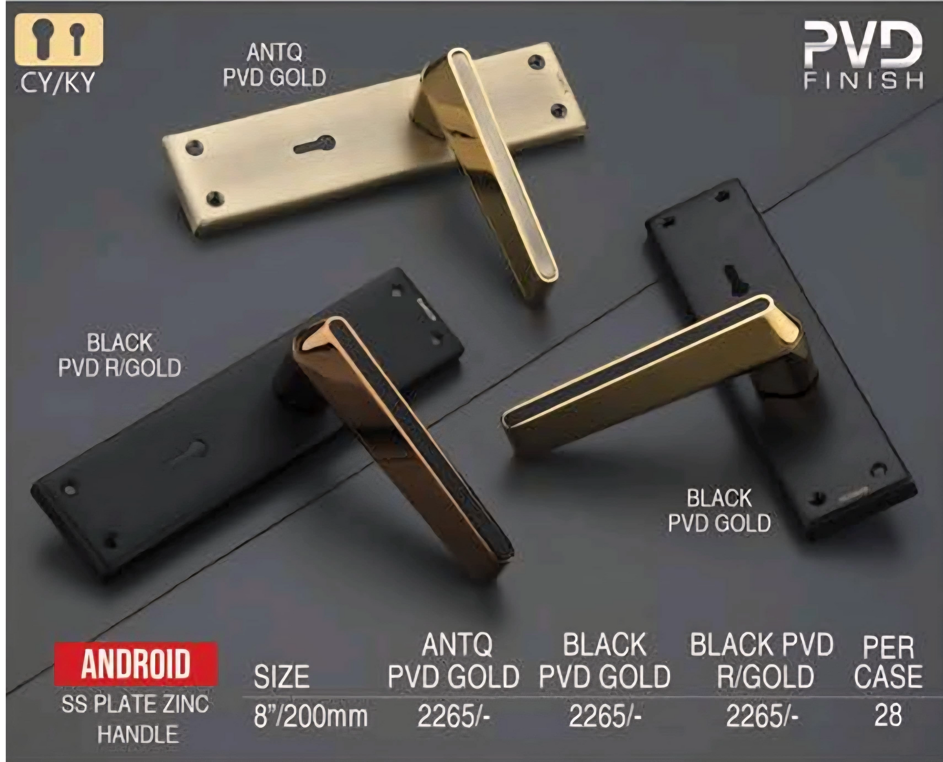 Ramson Premium Quality Stainless Steel Mortise Android SS Plate Zinc Handle With Cylinder Key and PVD Coating – 8 inch (200mm)