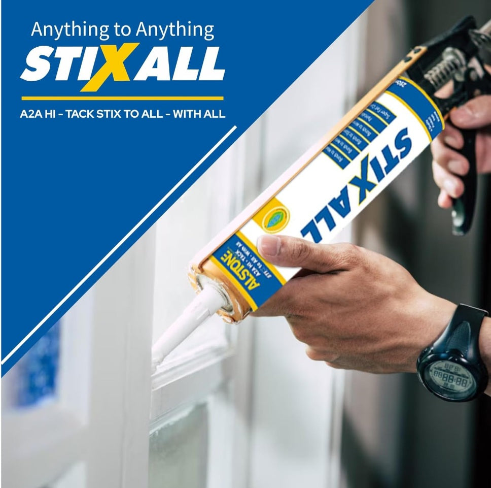 Alstone StixAll High Strength Adhesive - Instant Grab | Eco-Friendly | Multi-Surface Bonding | Waterproof | UV Resistant | MS Polymer | Zero Odor, VOC Compliant | White Color 280ml (Code A2A)