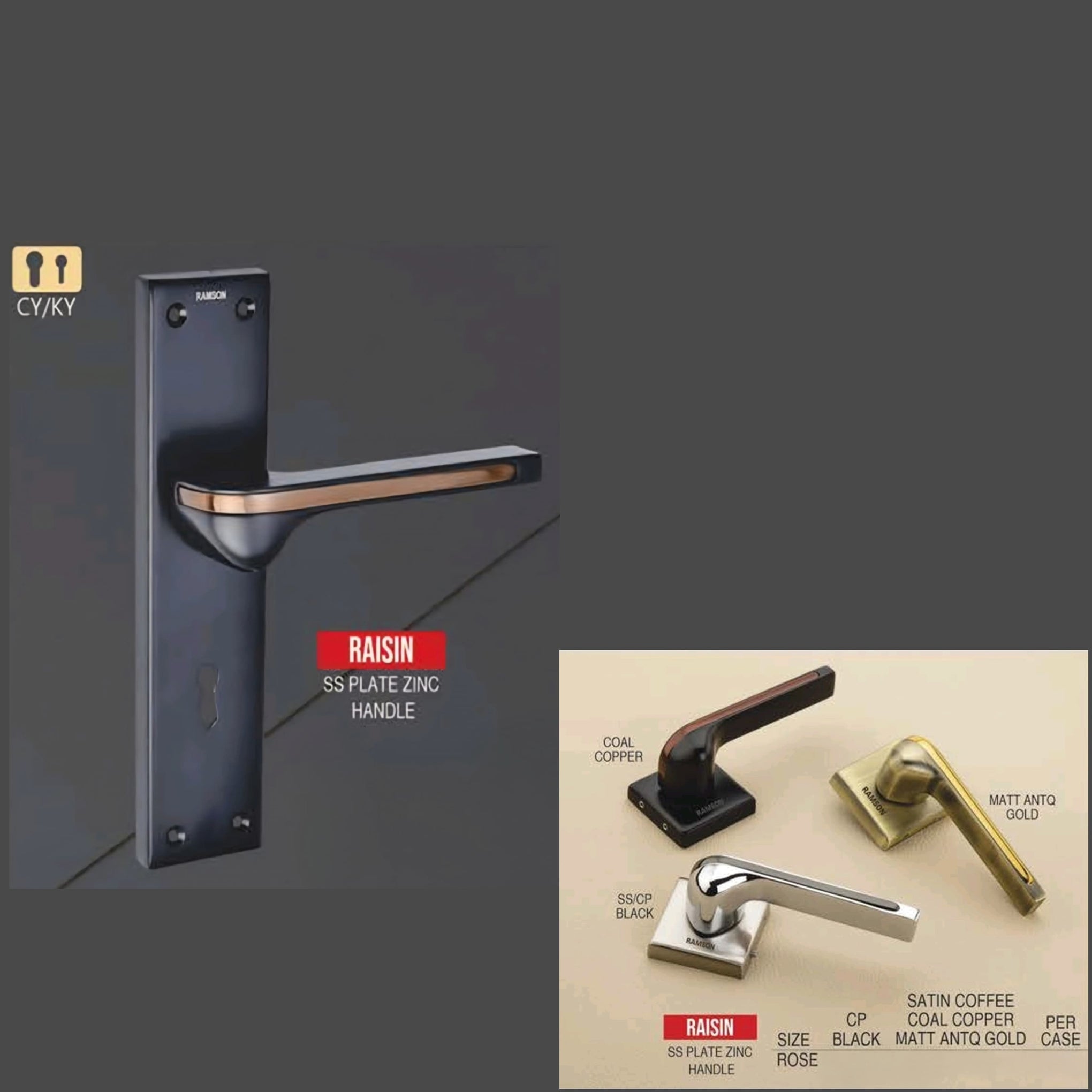 Ramson Premium Quality Stainless Steel Mortise Raisin SS Plate Zinc Handle with Cylinder Key Function – 10 inch (250mm)