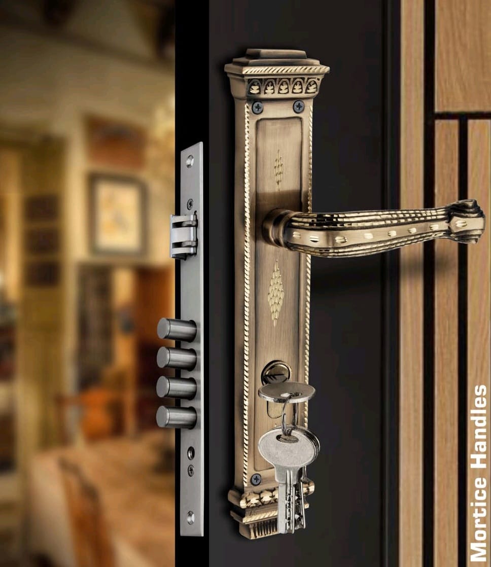 Ramson Premium Quality Brass Mortise MH-Caren Diamond Cut Handle With Cylinder Key – 11 inch (275mm)
