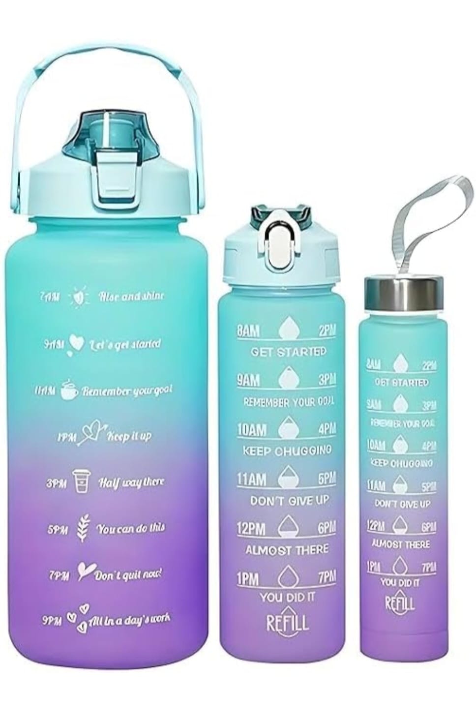Smrtin Premium Quality Motivational Water Bottle with Time Marker – Pack of 3 (2000ml, 900ml &amp; 300ml) | BPA-Free Plastic | Multicolor