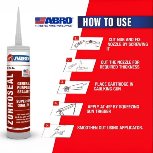 Abro Advanced Silicone Caulk For Kitchen & Bathroom - Silicone Sealant Zorroseal General Purpose Sealant Superior Quality 260 ml Clear