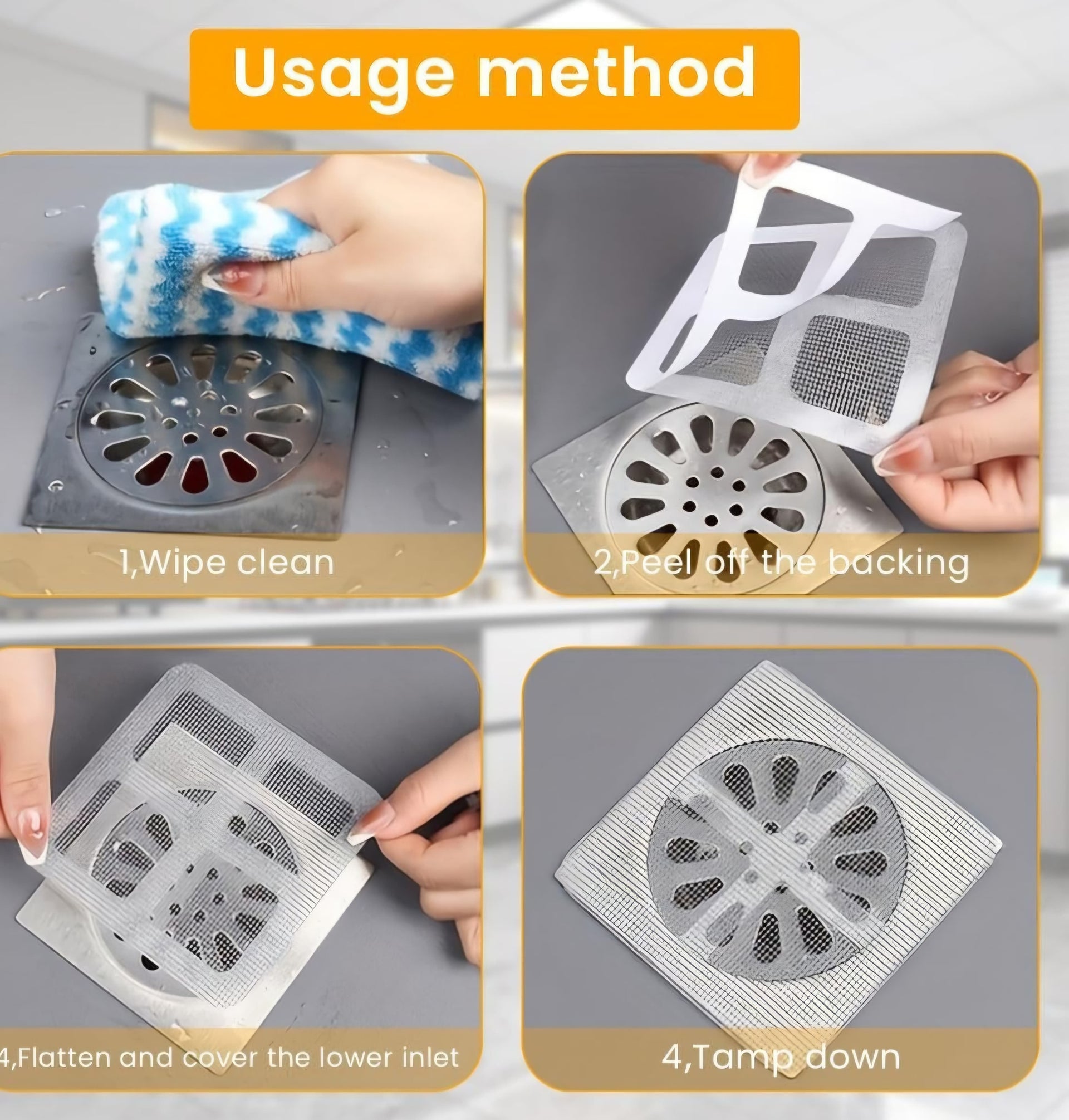 Disposable Hair Catcher Drain Cover Mesh Stickers | Shower & Sink Hair Trap | Anti-Clog Drain Filter for Bathroom, Kitchen, Laundry & Floor Drains- Pack of 10