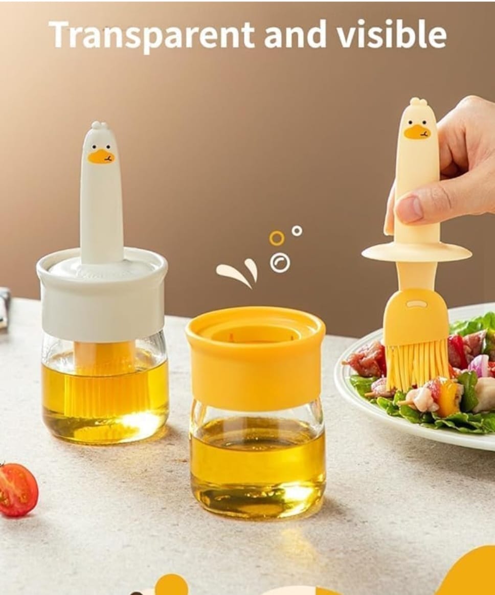 Oil Dispenser Bottle with Silicone Oil Brush | Leak-Proof Glass Jar | Cooking, Baking & BBQ Oil Container | Easy Control Oil Brush Bottle (Pack of 1)
