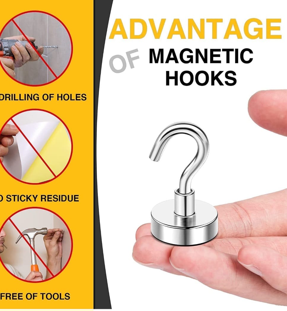 Smrtin Premium Magnetic Hooks | 6KG (13 LBS) Heavy Duty Powerful Magnet Hooks | Multi-Purpose Hanger for Fridge, Ceiling & Wall | Rust-Resistant (White/Silver, Pack of 5)