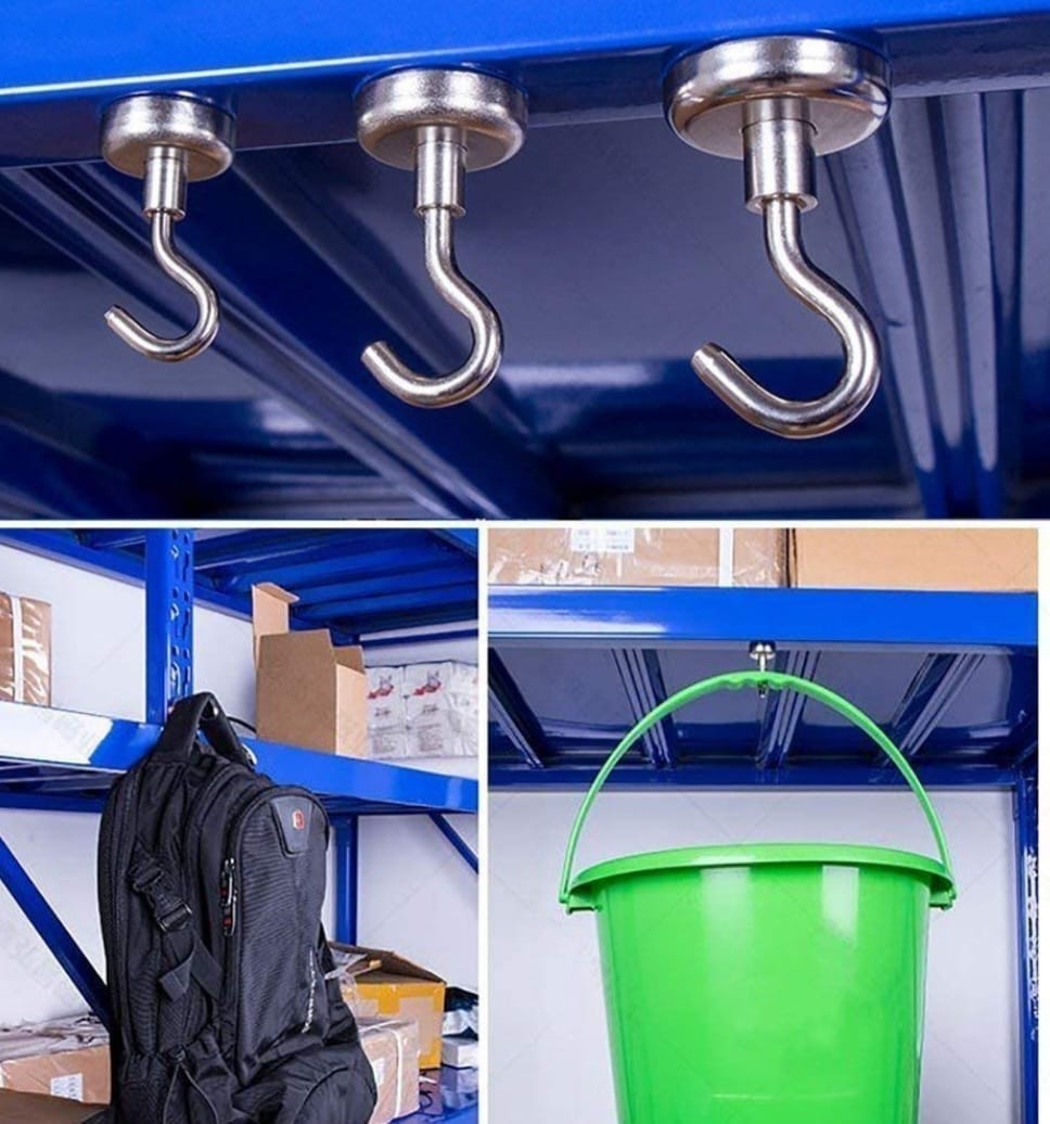 Smrtin Premium Magnetic Hooks | 6KG (13 LBS) Heavy Duty Powerful Magnet Hooks | Multi-Purpose Hanger for Fridge, Ceiling & Wall | Rust-Resistant (White/Silver, Pack of 5)
