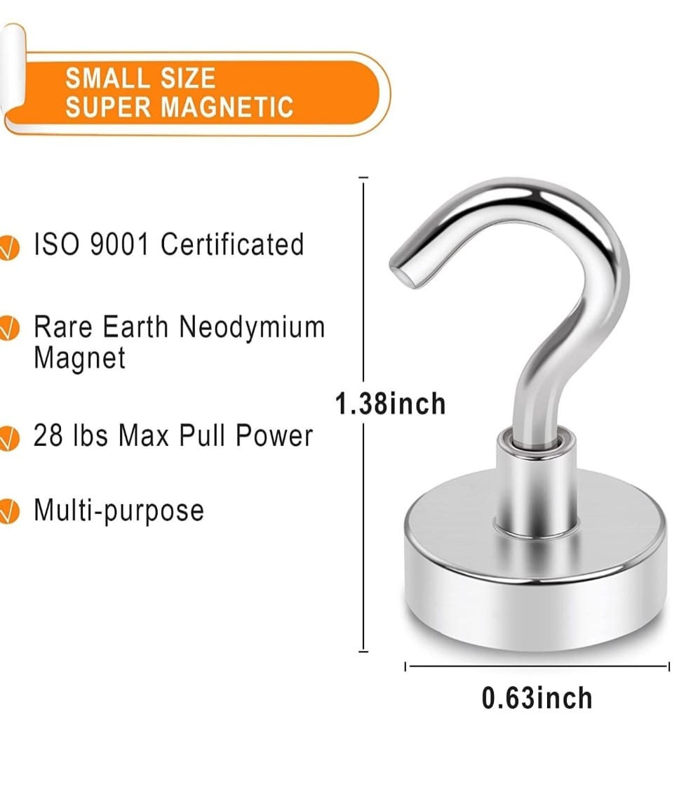 Smrtin Premium Magnetic Hooks | 6KG (13 LBS) Heavy Duty Powerful Magnet Hooks | Multi-Purpose Hanger for Fridge, Ceiling & Wall | Rust-Resistant (White/Silver, Pack of 5)