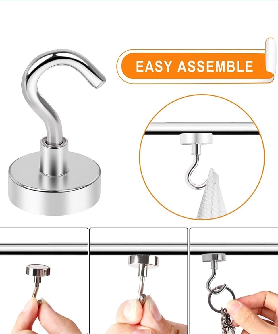 Smrtin Premium Magnetic Hooks | 6KG (13 LBS) Heavy Duty Powerful Magnet Hooks | Multi-Purpose Hanger for Fridge, Ceiling & Wall | Rust-Resistant (White/Silver, Pack of 5)