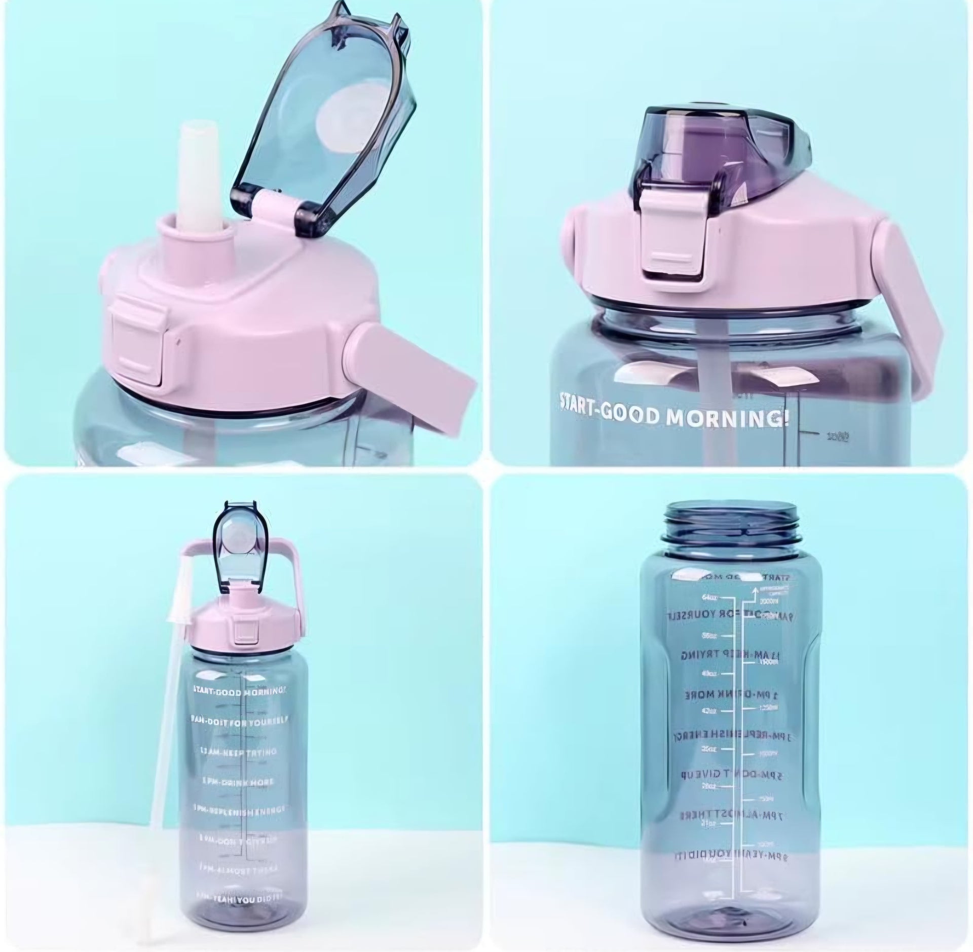 Smrtin Premium Quality Motivational Water Bottle with Time Marker – Pack of 3 (2000ml, 900ml & 300ml) | BPA-Free Plastic | Multicolor