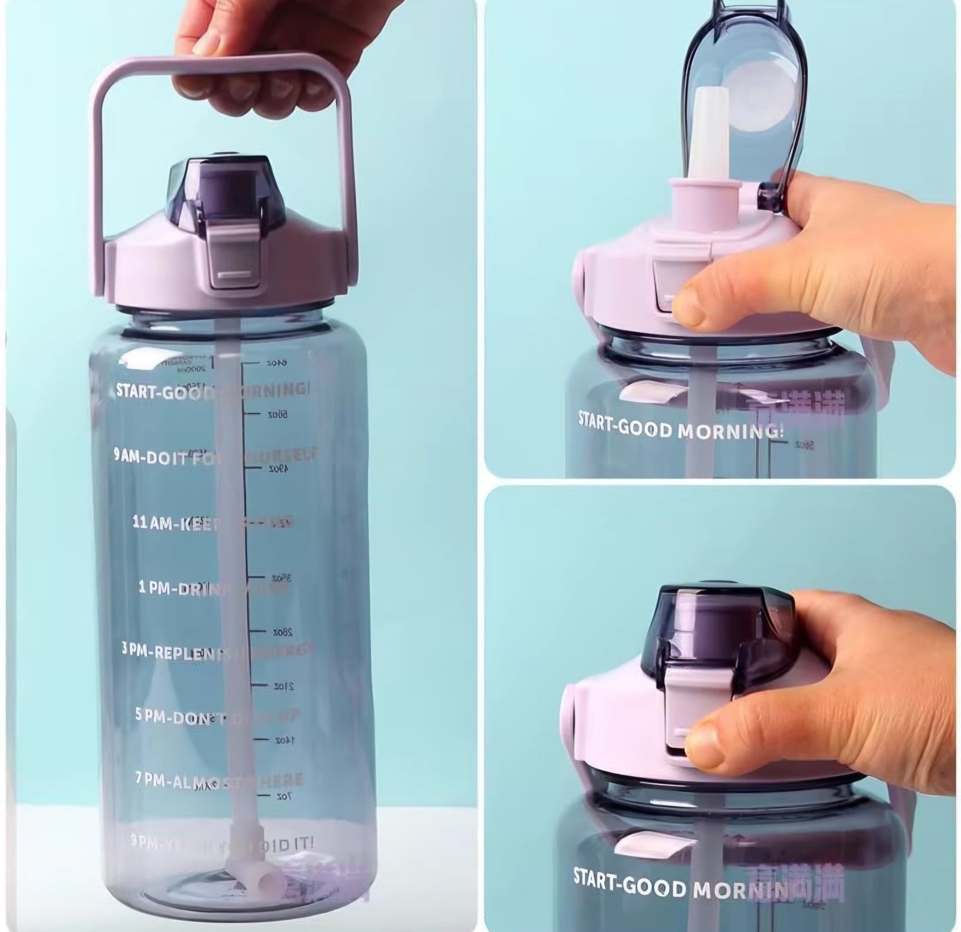 Smrtin Premium Quality Motivational Water Bottle with Time Marker – Pack of 3 (2000ml, 900ml & 300ml) | BPA-Free Plastic | Multicolor