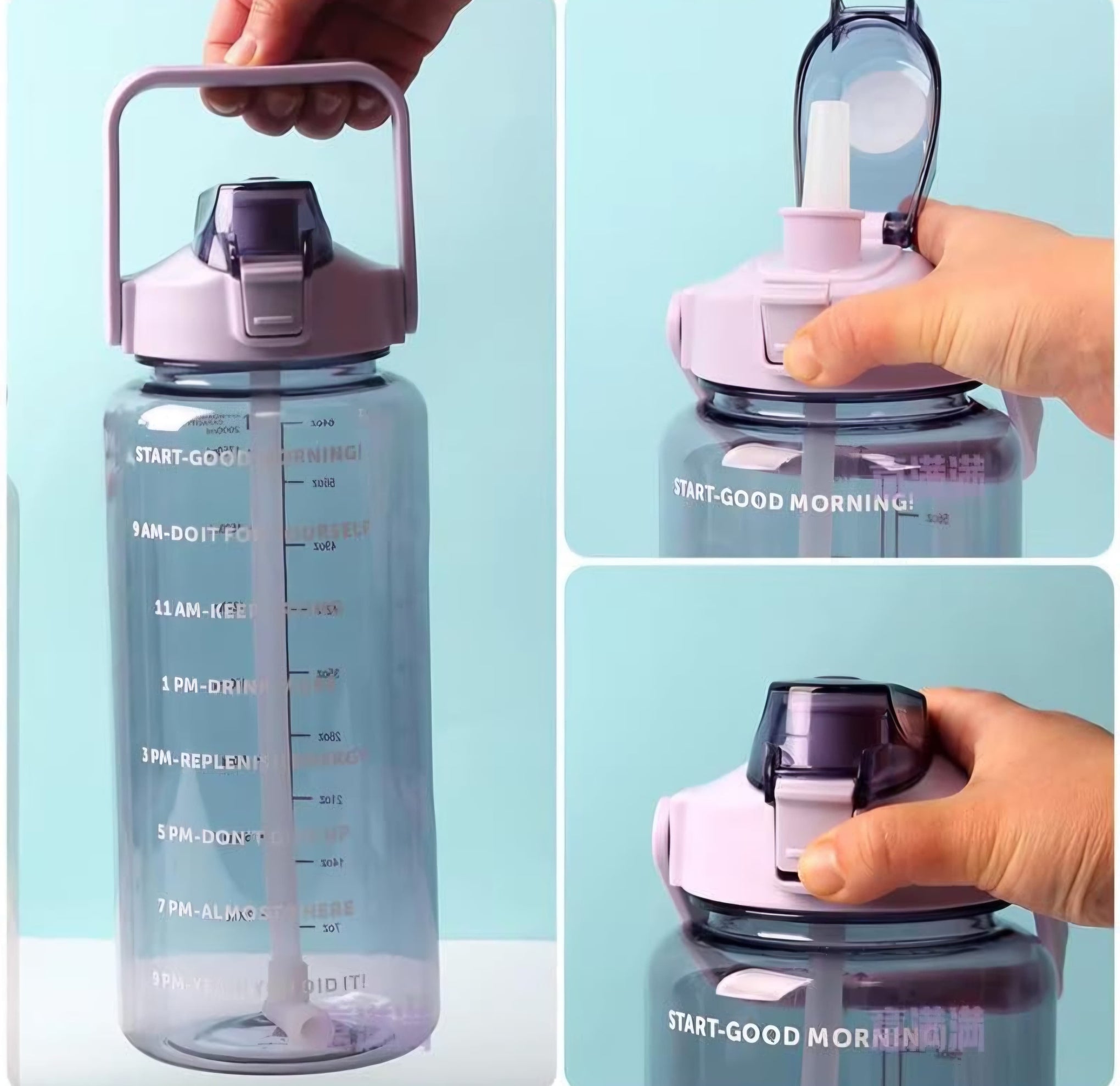 Smrtin Premium Quality Motivational Water Bottle with Time Marker – Pack of 3 (2000ml, 900ml & 300ml) | BPA-Free Plastic | Multicolor