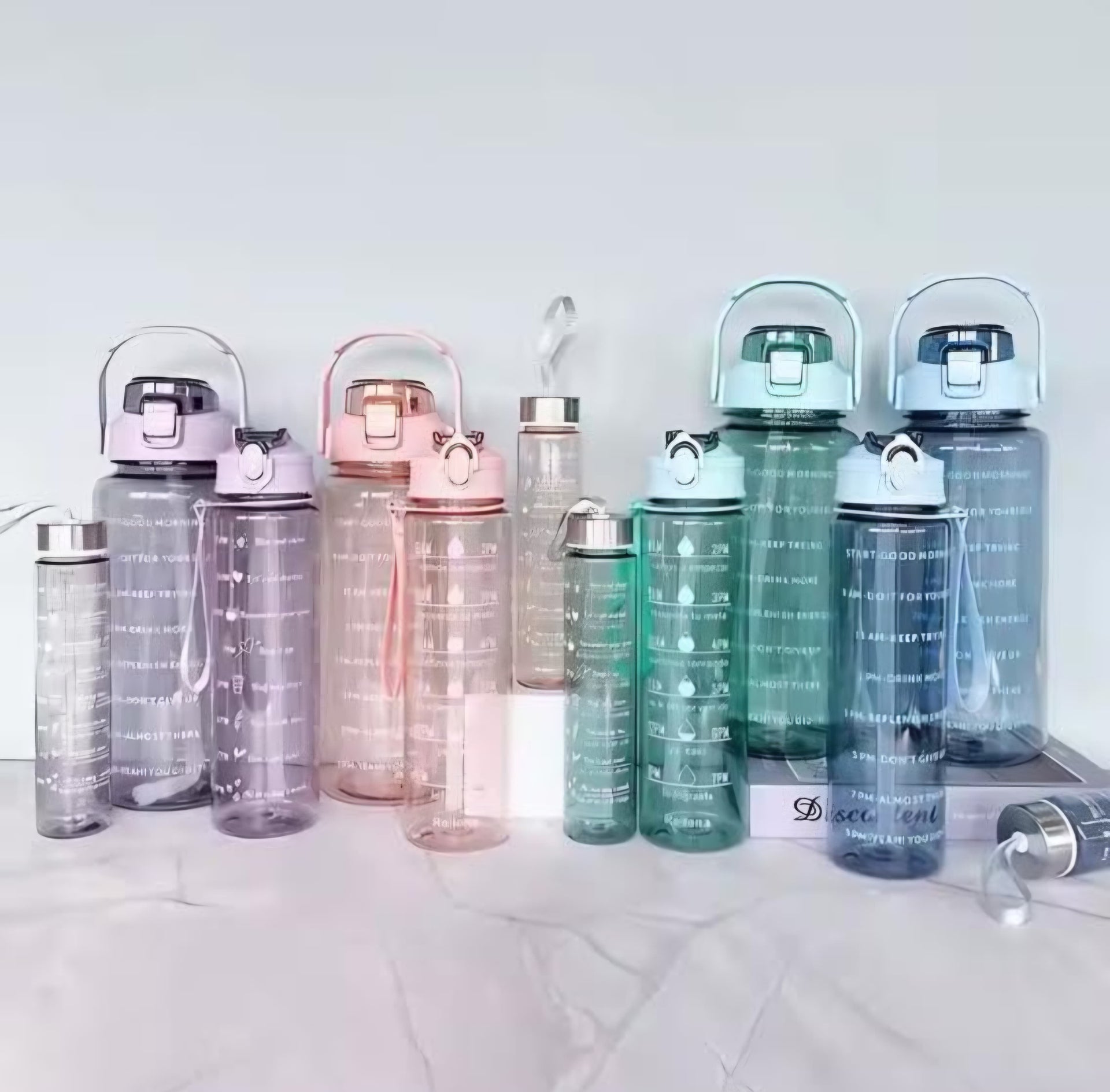 Smrtin Premium Quality Motivational Water Bottle with Time Marker – Pack of 3 (2000ml, 900ml & 300ml) | BPA-Free Plastic | Multicolor