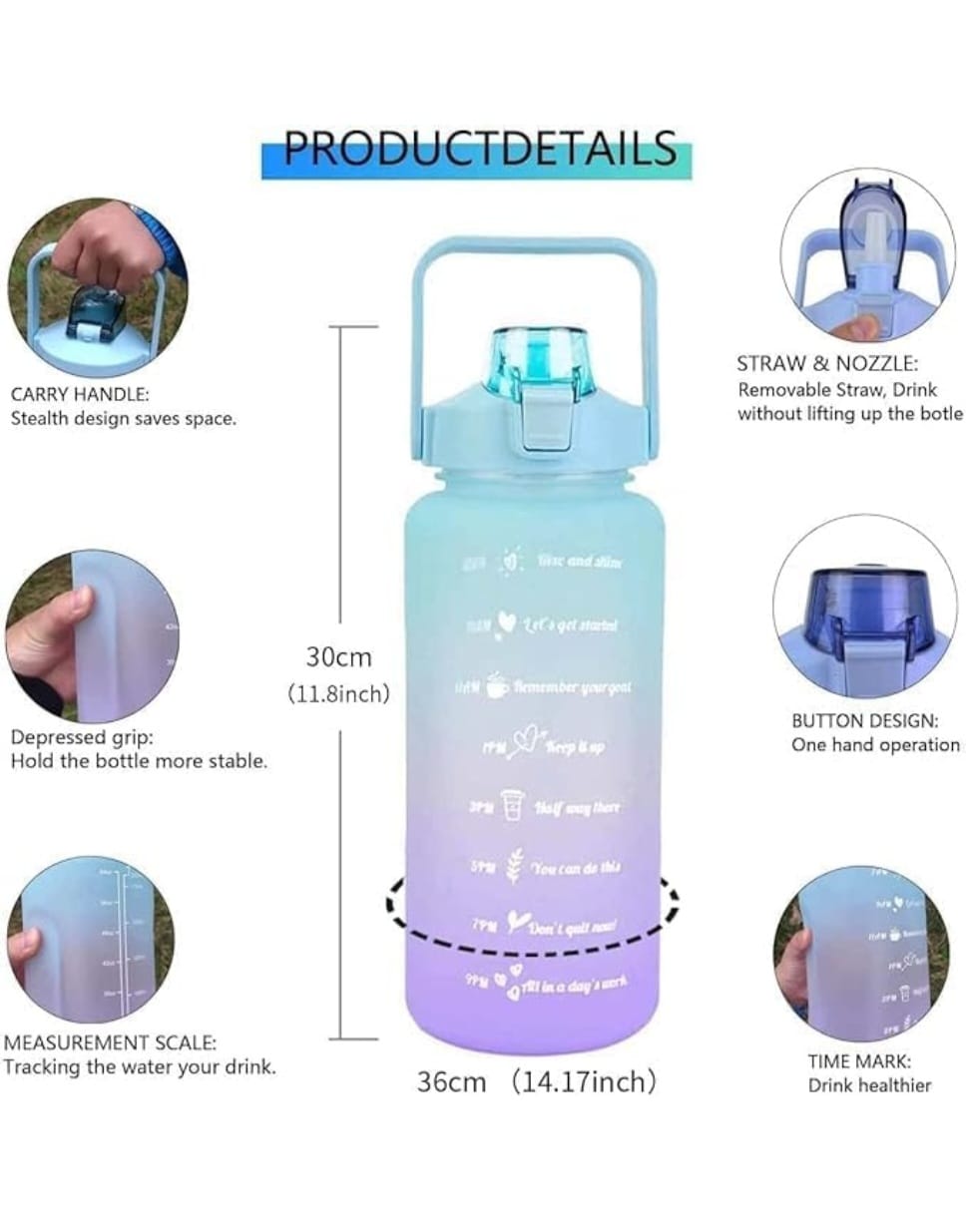 Smrtin Premium Quality Motivational Water Bottle with Time Marker – Pack of 3 (2000ml, 900ml &amp; 300ml) | BPA-Free Plastic | Multicolor
